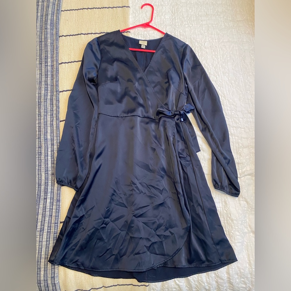 A New Day Navy Silk Wrap Dress
